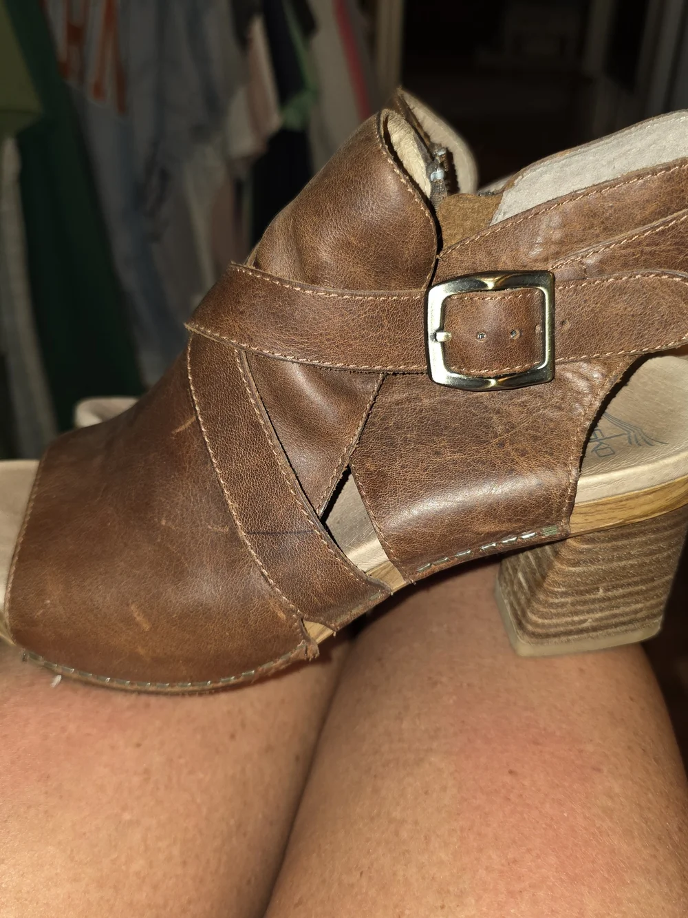 Dansko Brown Leather Open-Toe Block Heel Sandals